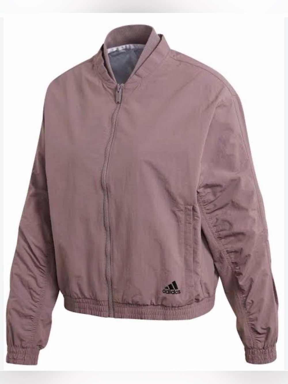 Adidas Women’s L Mauve Taupe Full Zip Bomber Jacket Sporty Lightweight EUC